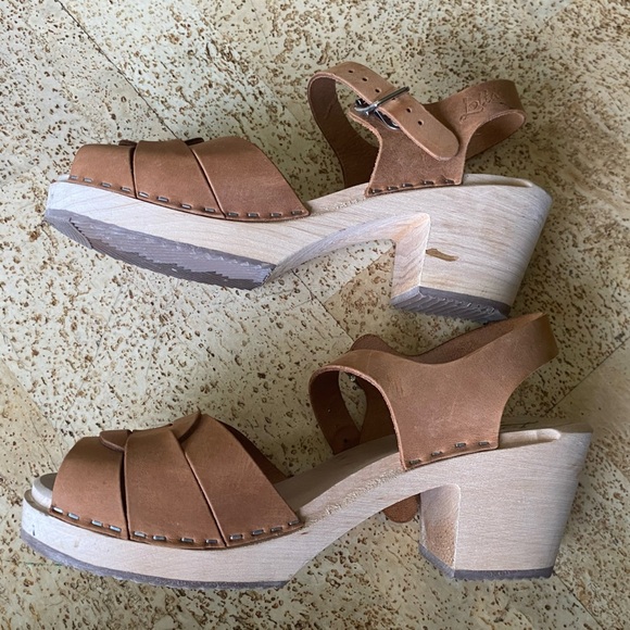 LOTTA FROM STOCKHOLM Tan Leather Peep Toe Clogs Spruzzato Seconds Size 10.5 42 - Picture 8 of 12